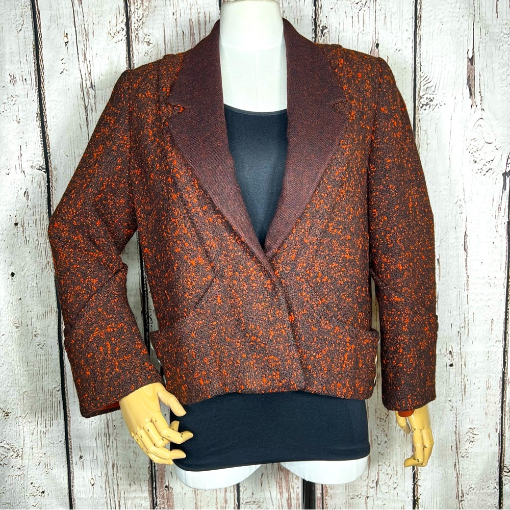 Vintage Speckled Tweed Boucle Blazer Double Breasted Boxy Jacket Medium